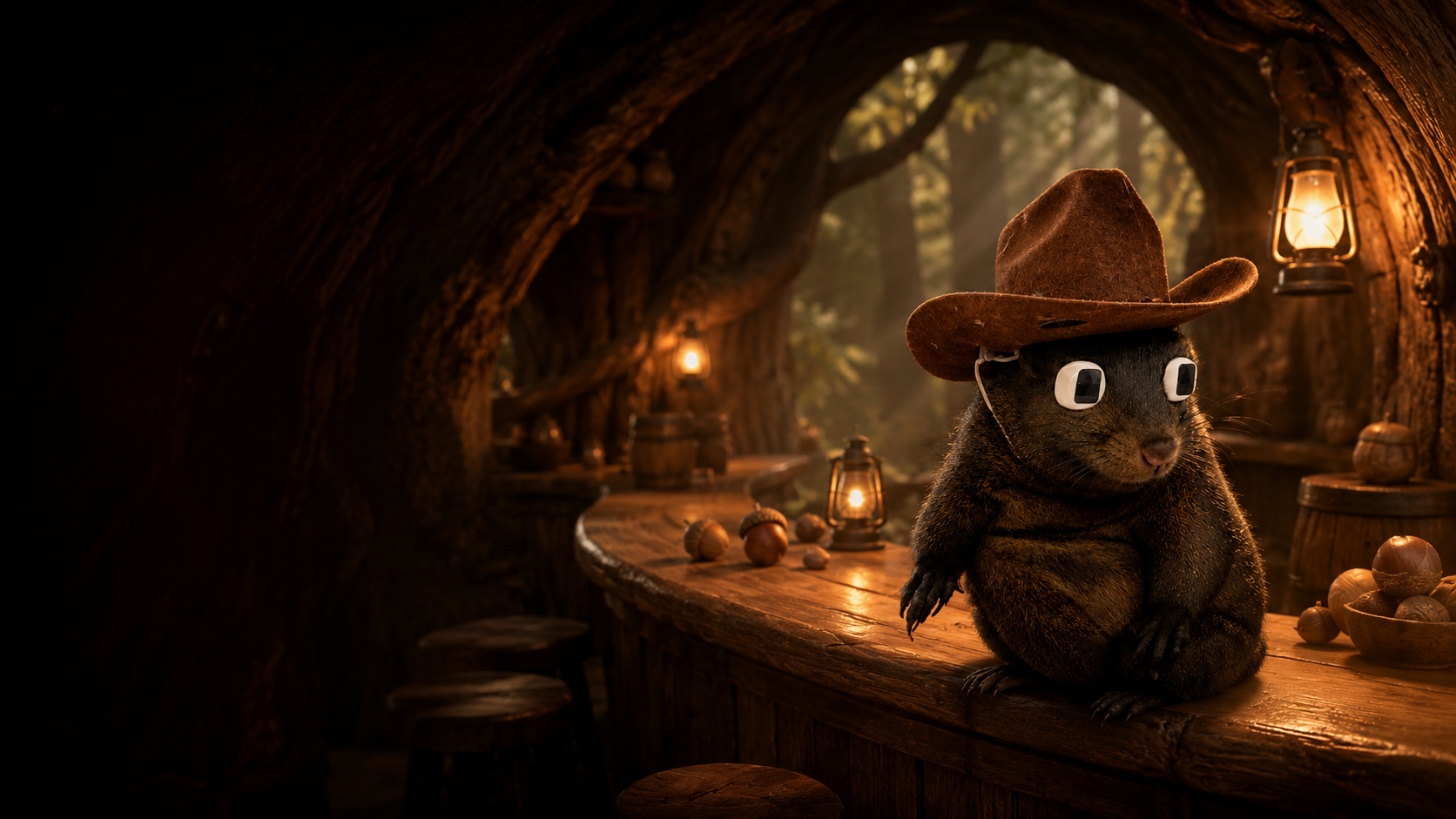 Pnutomo in a woodland western scene